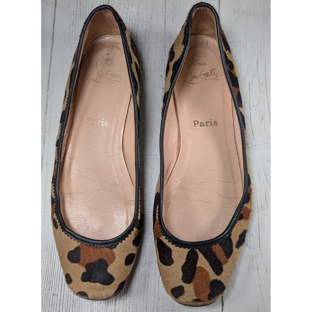 Christian Louboutin Leopard Calf Hair Ballet Flats Red Bottom Shoes 39.5